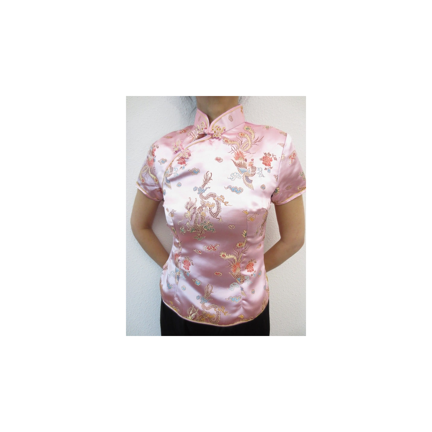 Shanghai blouse dragon/phoenix pink