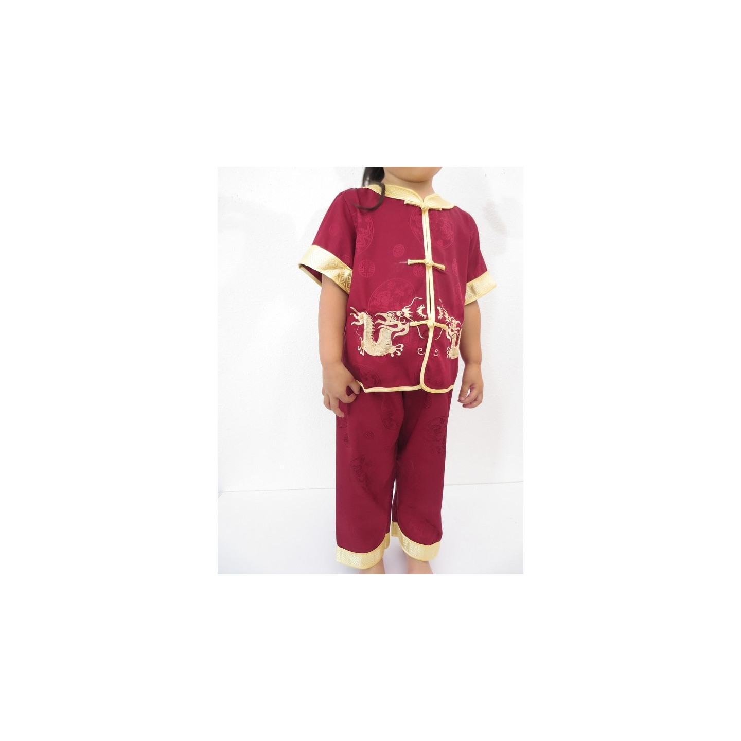 Kid suit with dragon dark red