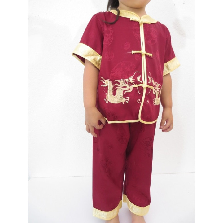 Kid suit with dragon dark red
