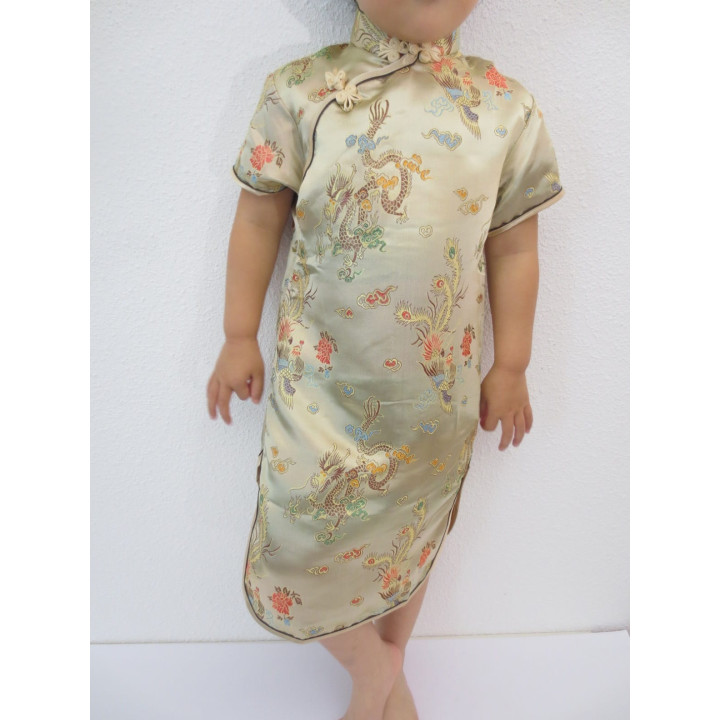 Girls Dress dragon phoenix gold