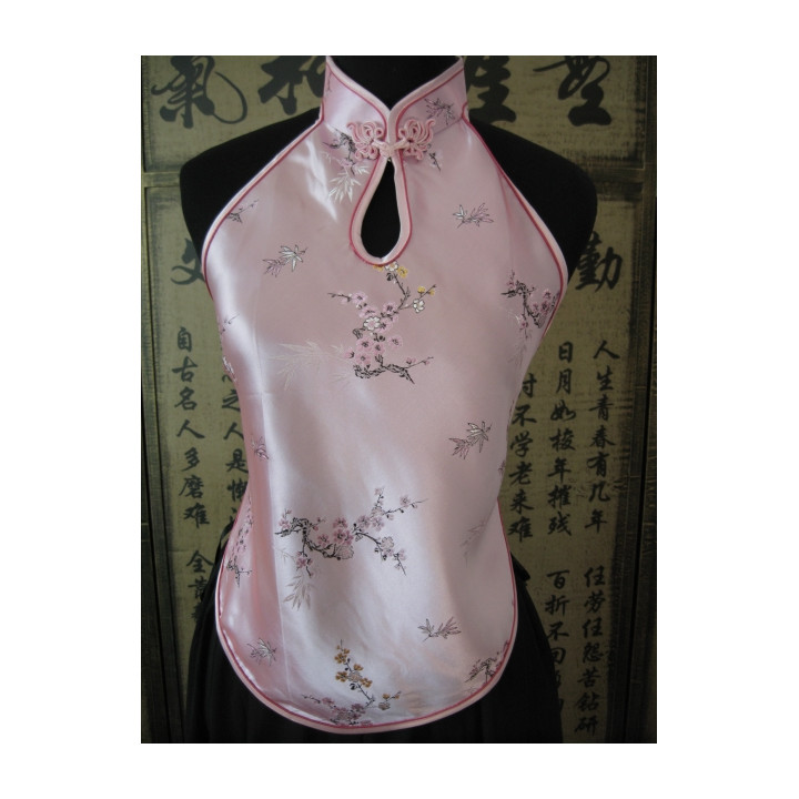 Chinese top with hole and flowers (pink)