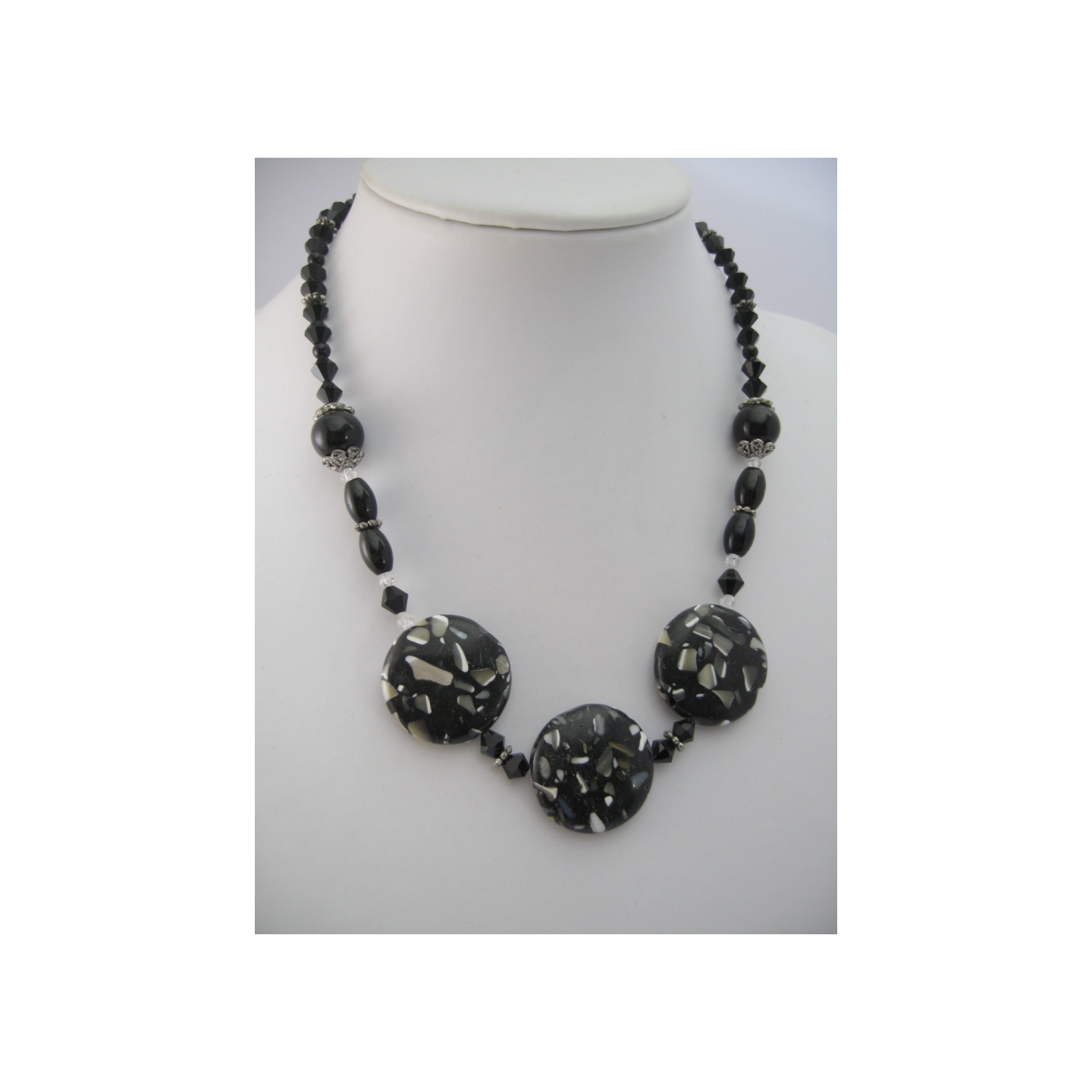 Black/grey Necklace with 3 amulets