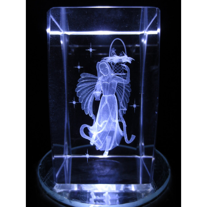 3D Crystal Laser Engraved Block – Angel with Basket