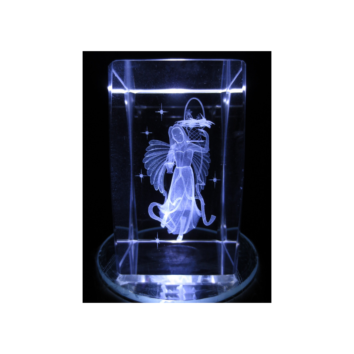 3D Crystal Laser Engraved Block – Angel with Basket