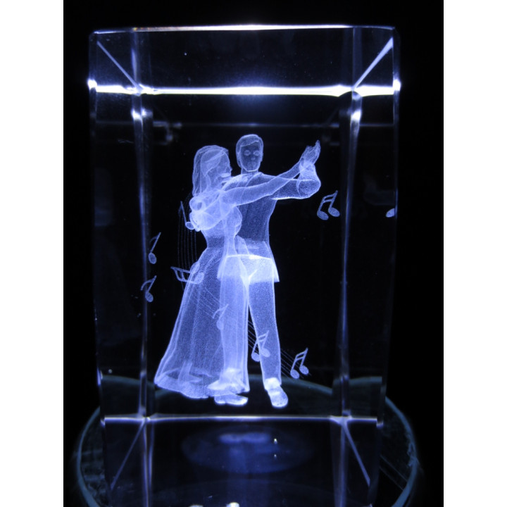 3D Crystal Laser Engraved Block - Dancing Couple