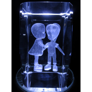 3D Crystal Laser Engraved Block – Boy and Girl