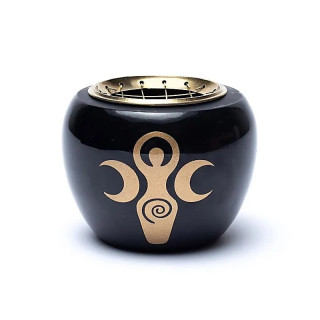 Brûleur d'encens symbole de déesse noir & or | Pieralune