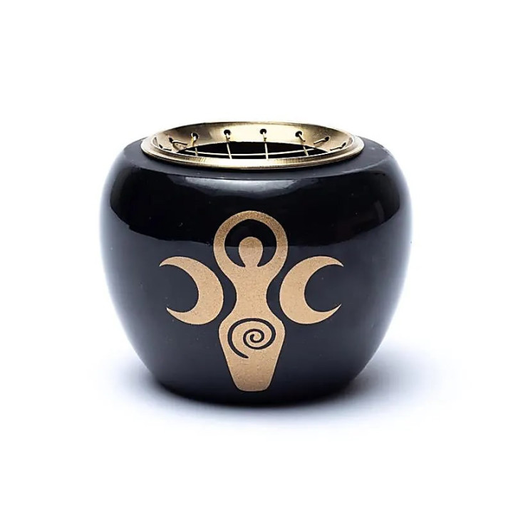 Brûleur d'encens symbole de déesse noir & or | Pieralune