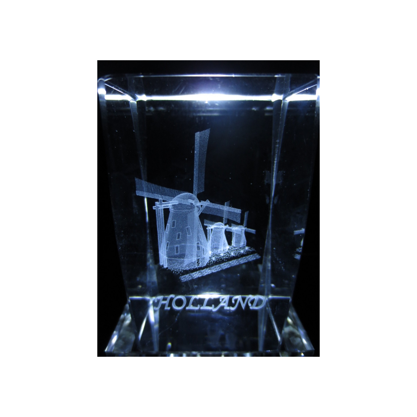 3D Crystal Laser Engraving Block – Holland with 3 Windmills