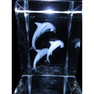 3D Crystal Laser Engraved Block – 3 Jumping Dolphins