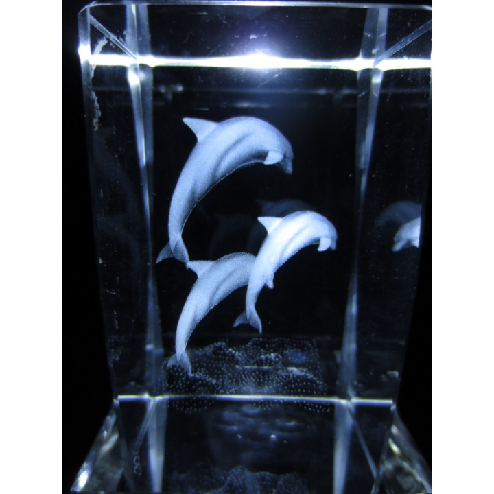 3D Crystal Laser Engraved Block – 3 Jumping Dolphins