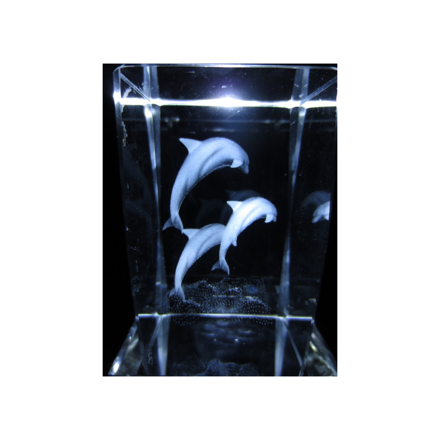 3D Crystal Laser Engraved Block – 3 Jumping Dolphins