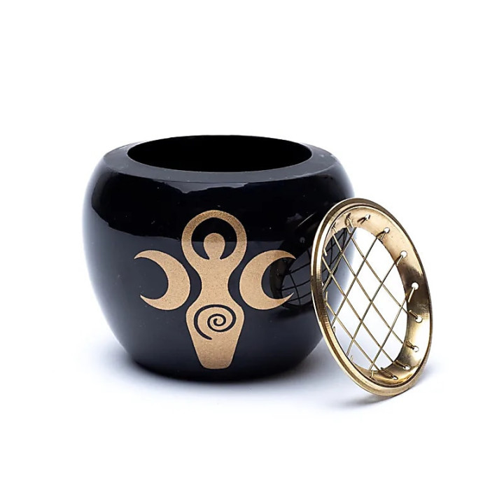 Brûleur d'encens symbole de déesse noir & or | Pieralune