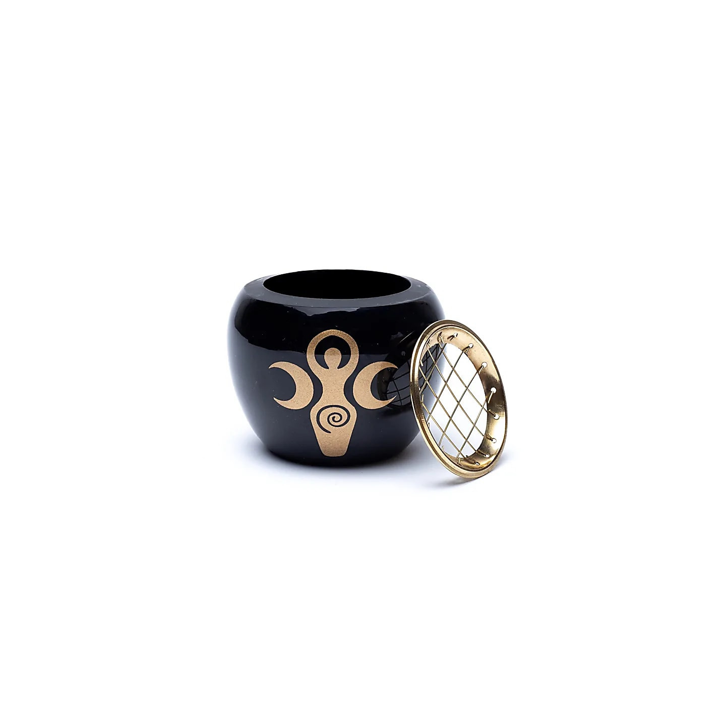 Brûleur d'encens symbole de déesse noir & or | Pieralune