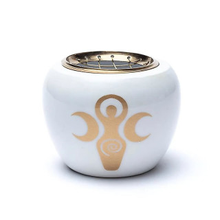 Brûleur d'encens symbole de déesse Blanc & Or | Pieralune