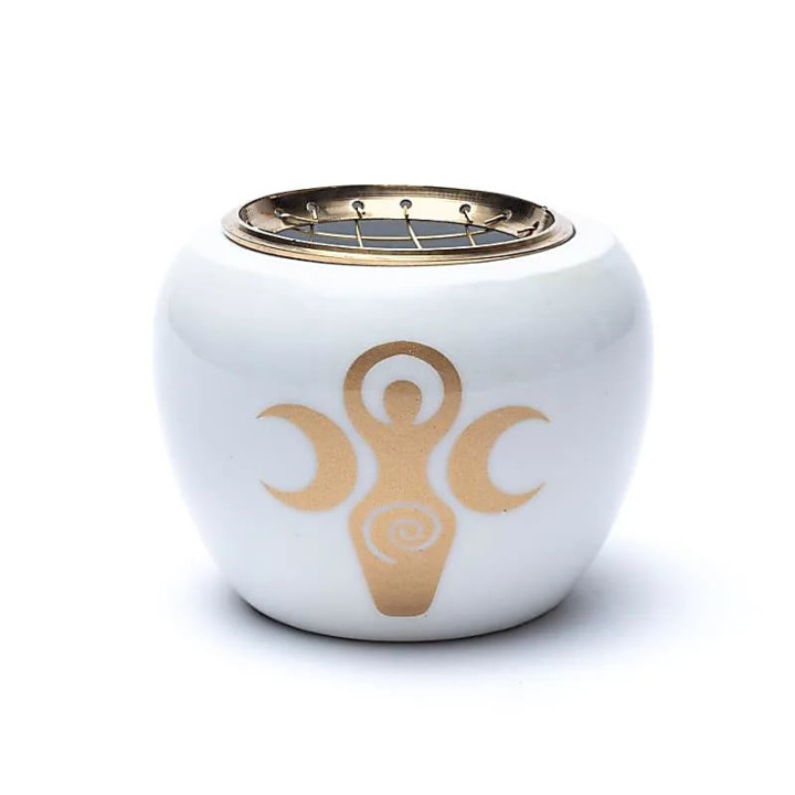 Brûleur d'encens symbole de déesse Blanc & Or | Pieralune