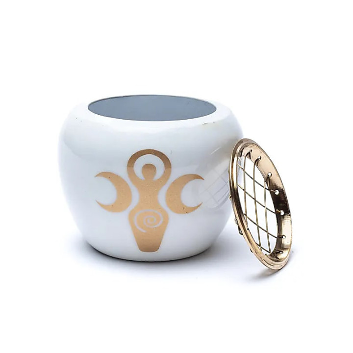 Brûleur d'encens symbole de déesse Blanc & Or | Pieralune