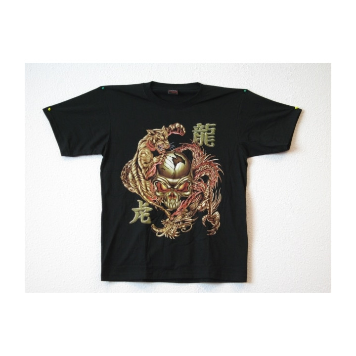T-shirt Dragon, Tiger and Skull