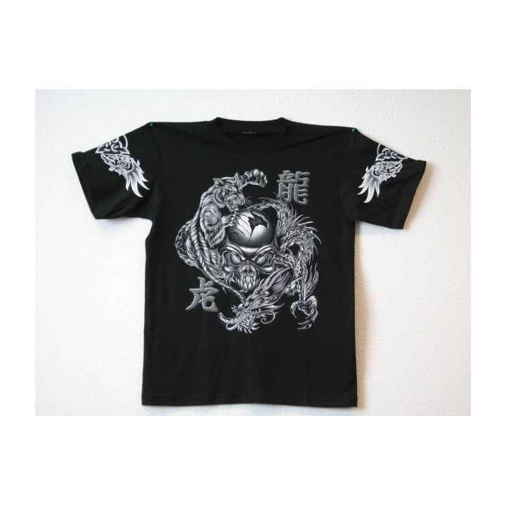 T-shirt Dragon, Tiger and Skull