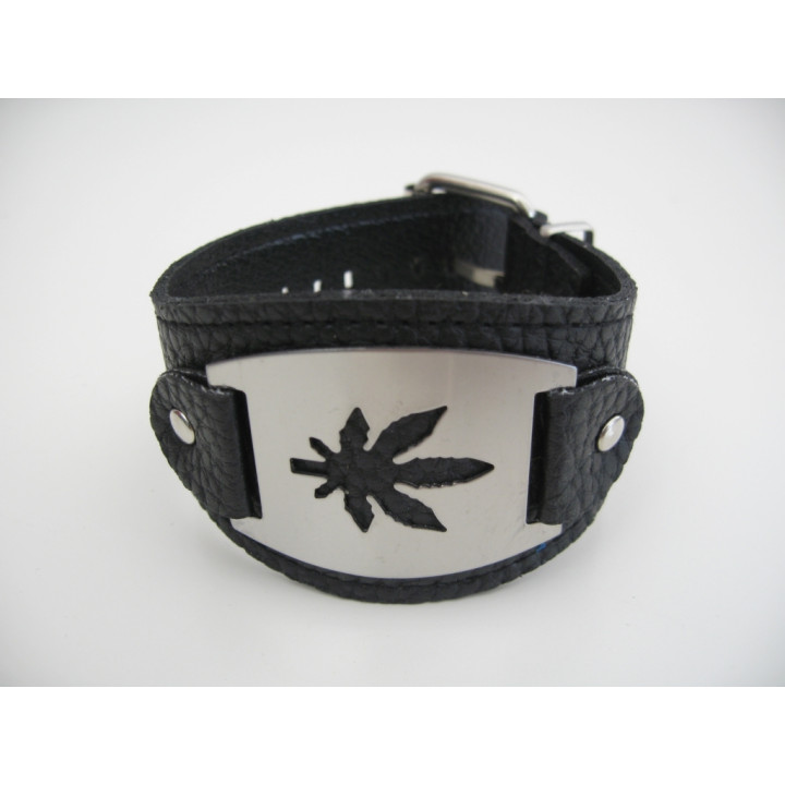 bracelet with metal plate Cannabis