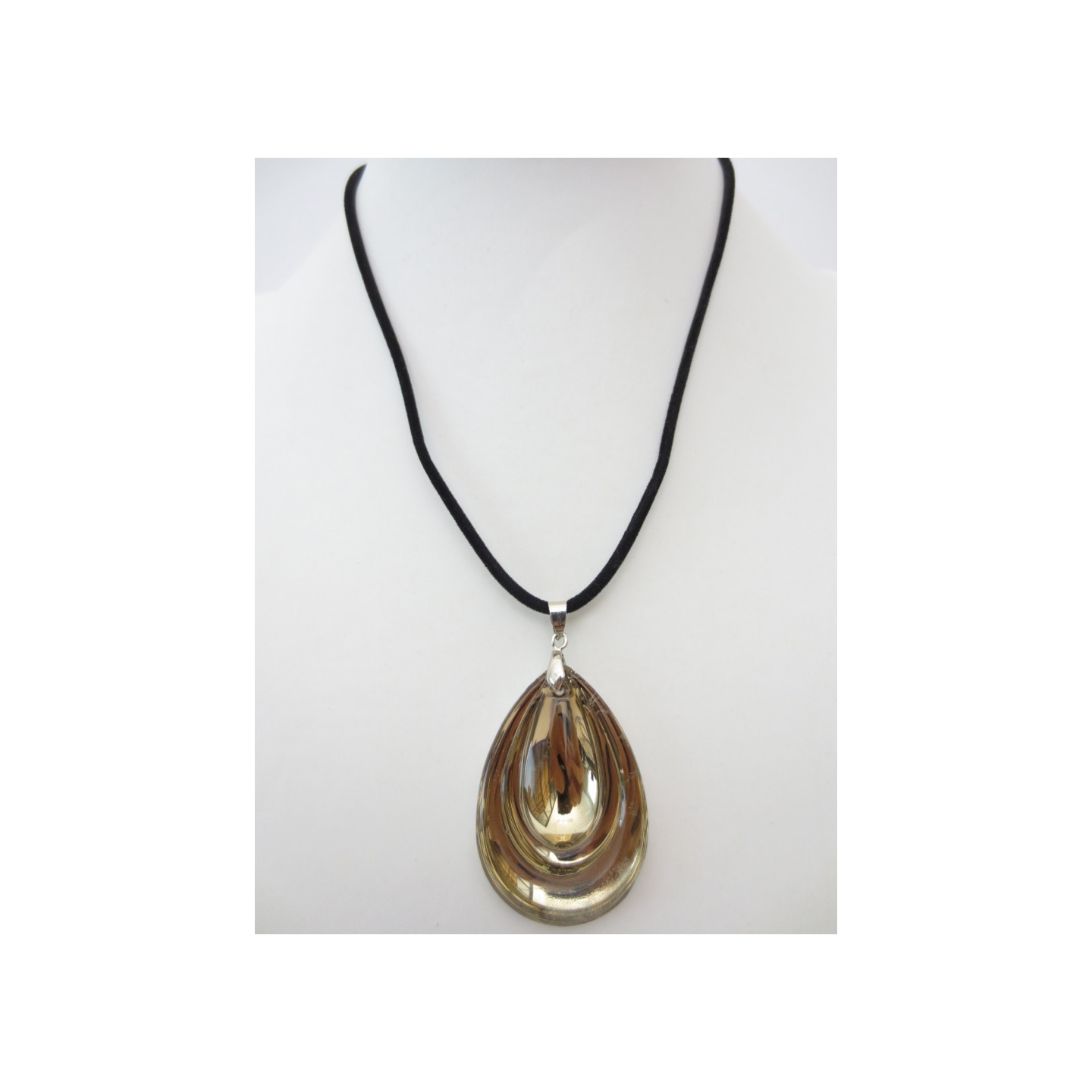 crystal tear shaped pendant necklace coffee brown