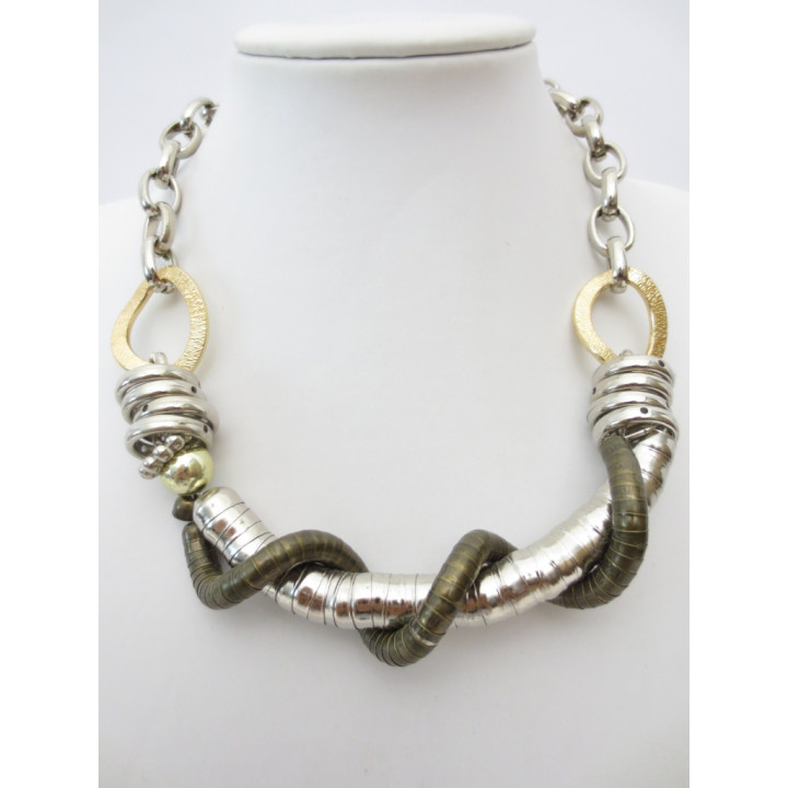 silver and green metal necklace