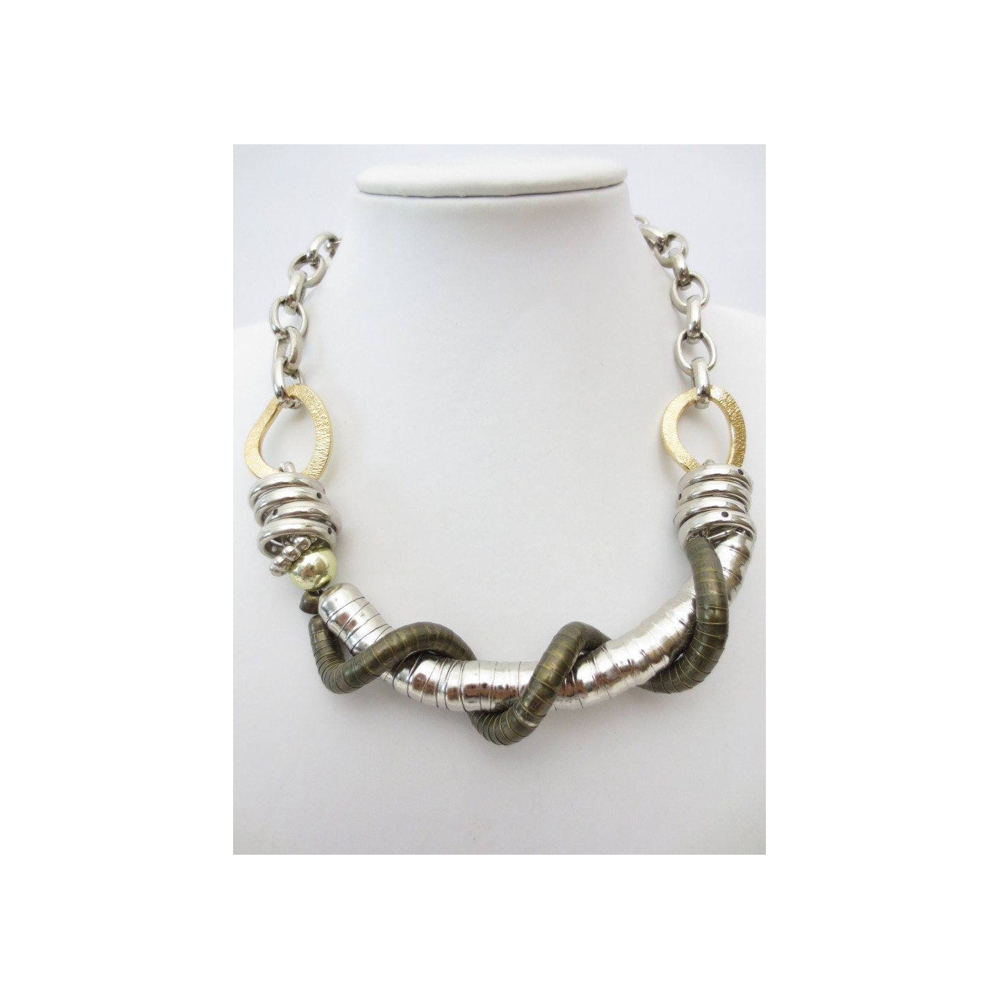 silver and green metal necklace