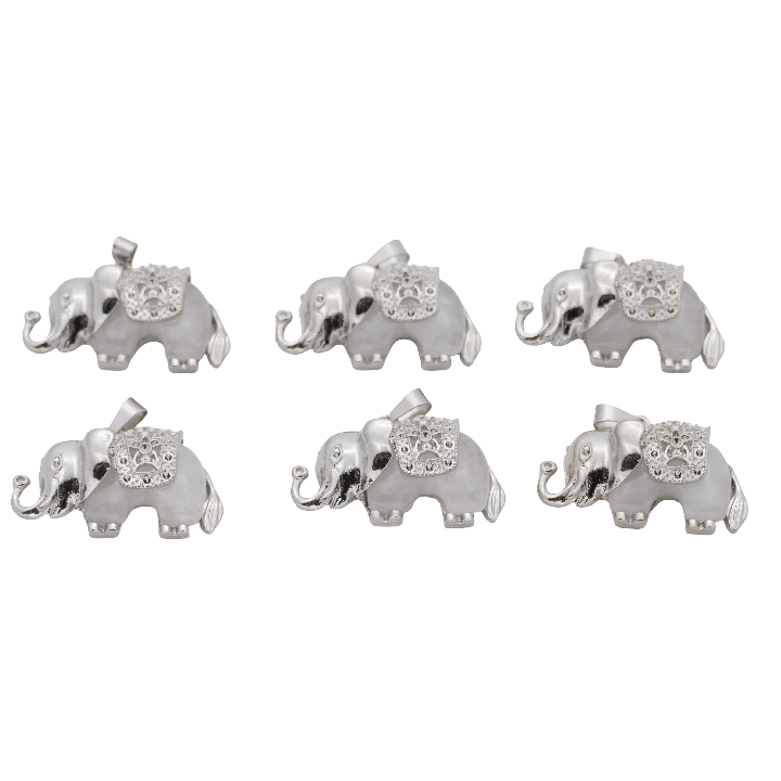 Rock Crystal Elephant Gemstone Pendants (Set of 6 Pieces)