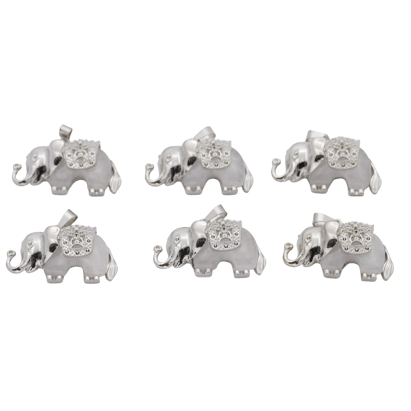 Rock Crystal Elephant Gemstone Pendants (Set of 6 Pieces)