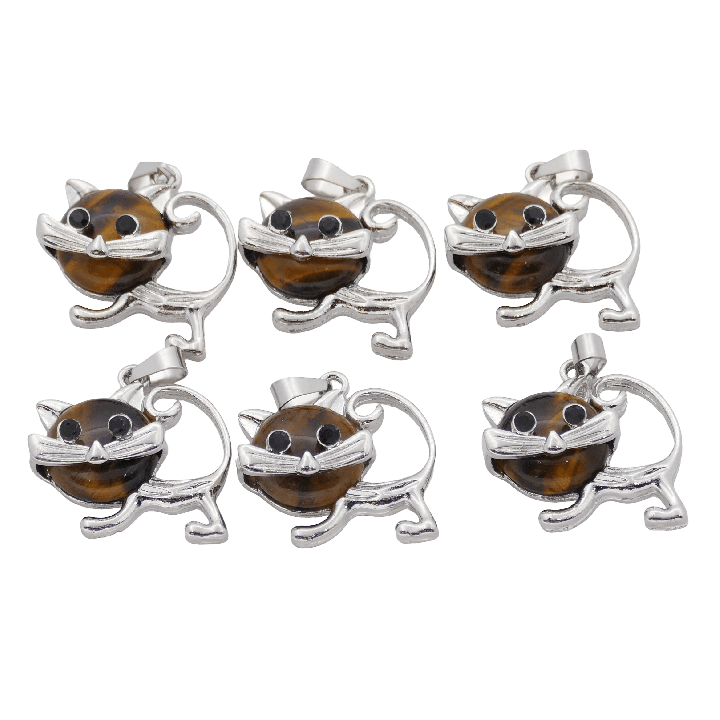 Tiger Eye Cat Gemstone Pendants (Set of 6 Pieces)