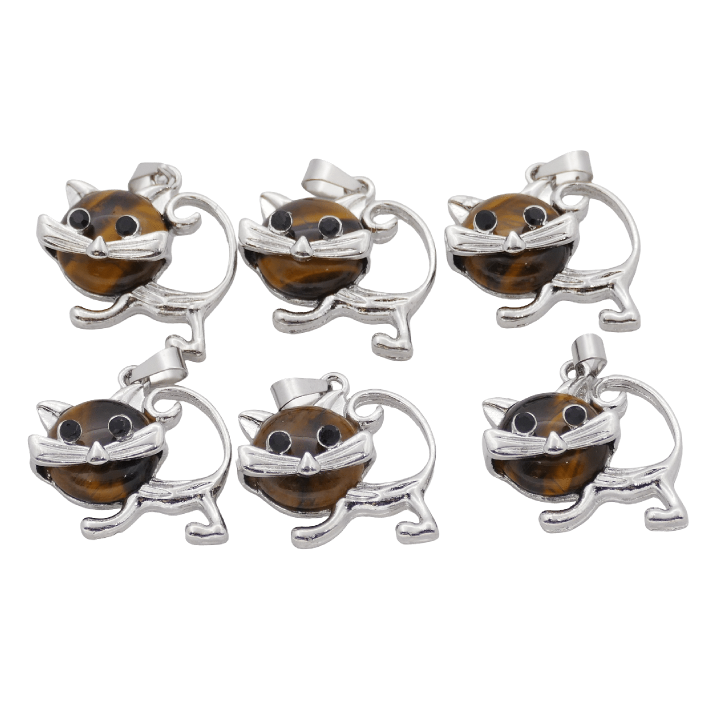 Tiger Eye Cat Gemstone Pendants (Set of 6 Pieces)