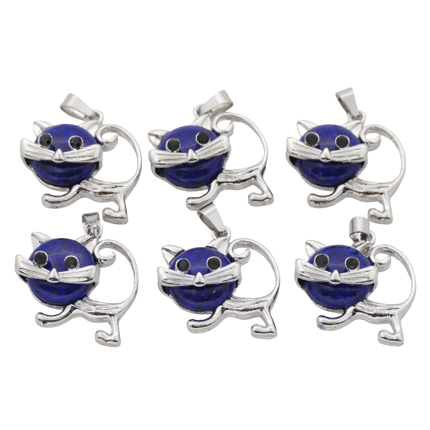Lapis Lazuli Cat Gemstone Pendants (Set of 6 Pieces)