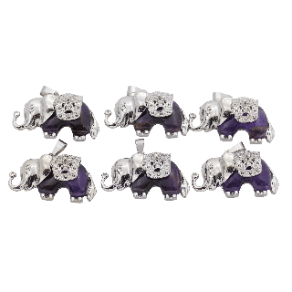 Amethyst Elephant Gemstone Pendants (Set of 6 Pieces)