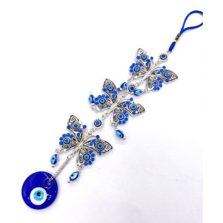 Blue Evil Eye Pendant with 3 Butterflies