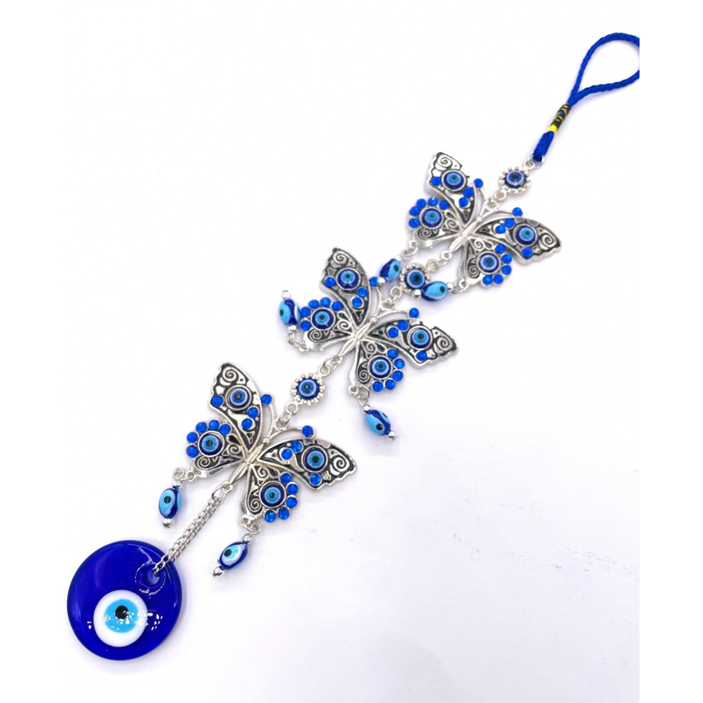 Blue Evil Eye Pendant with 3 Butterflies