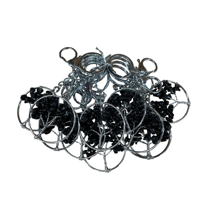 Tree of Life Keychains with Black Onyx Gemstones