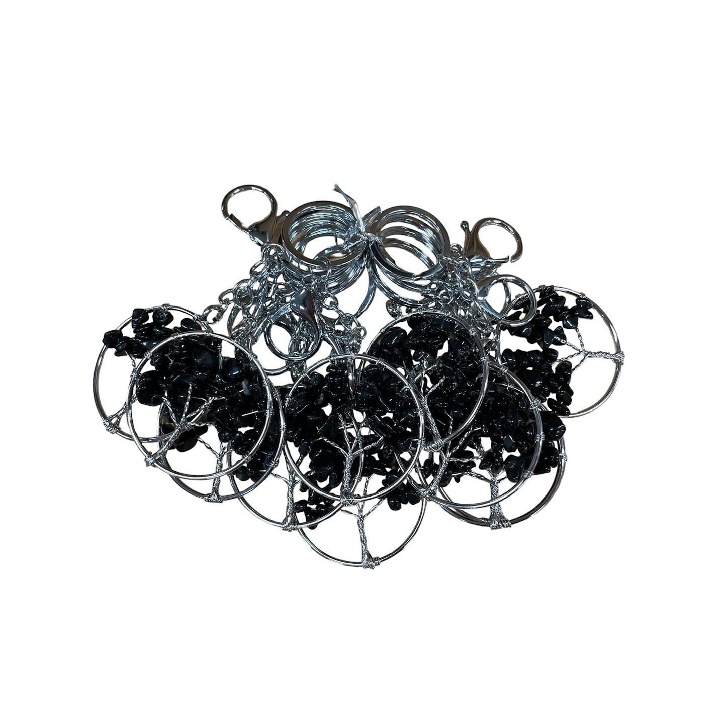 Tree of Life Keychains with Black Onyx Gemstones