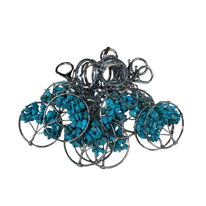 Tree of Life Keychains with Turquoise Gemstones