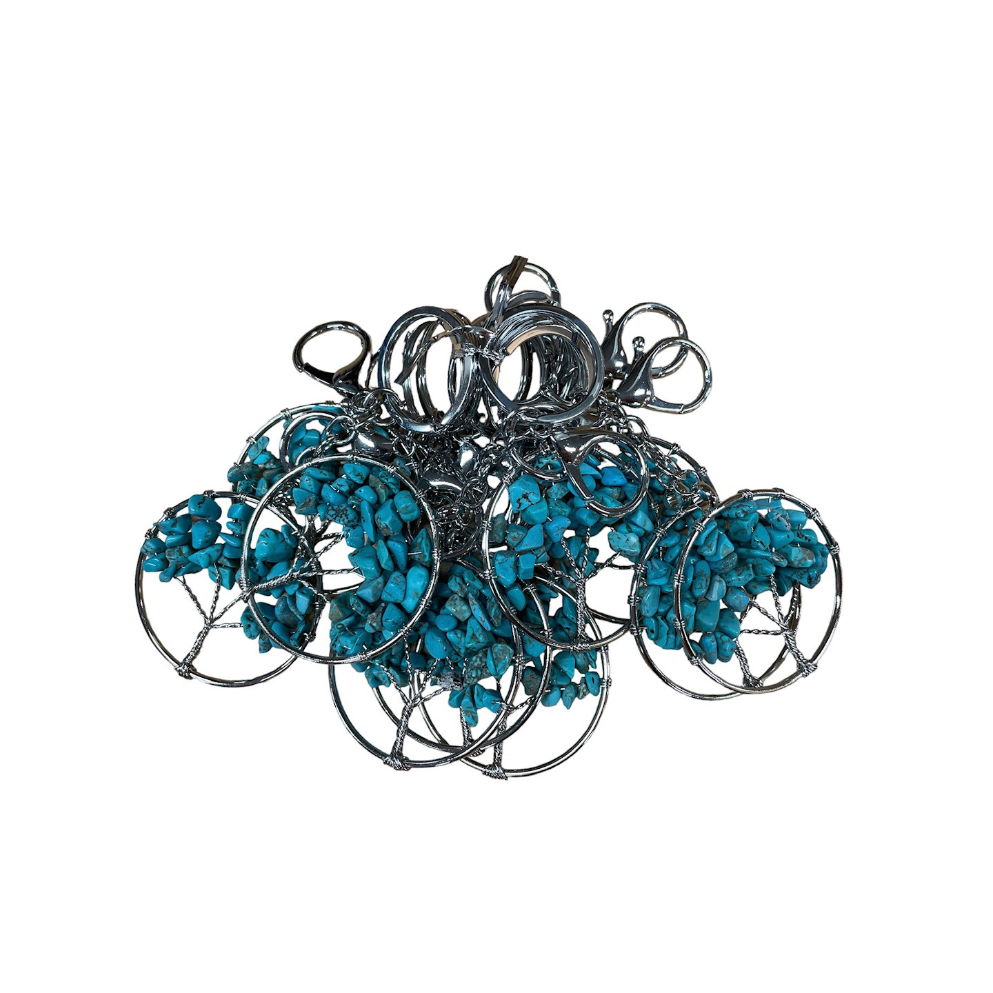 Tree of Life Keychains with Turquoise Gemstones