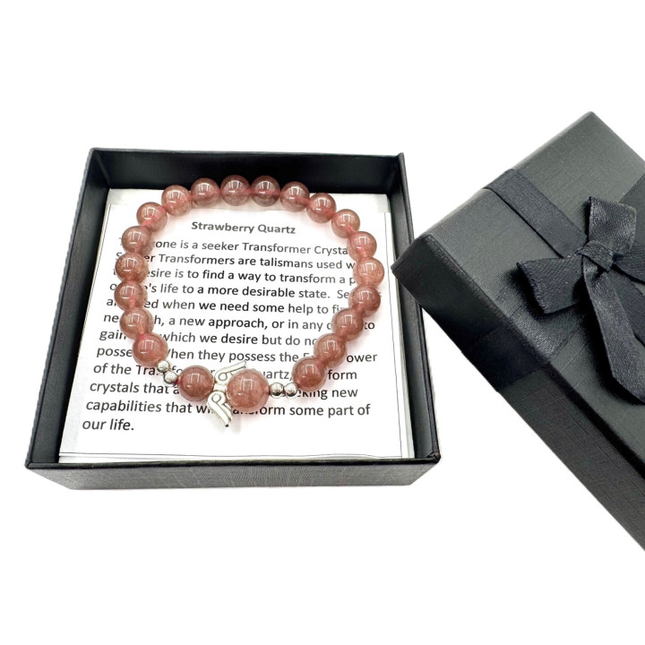 8mm Angel Bracelet with Box - Strawberry Quartz