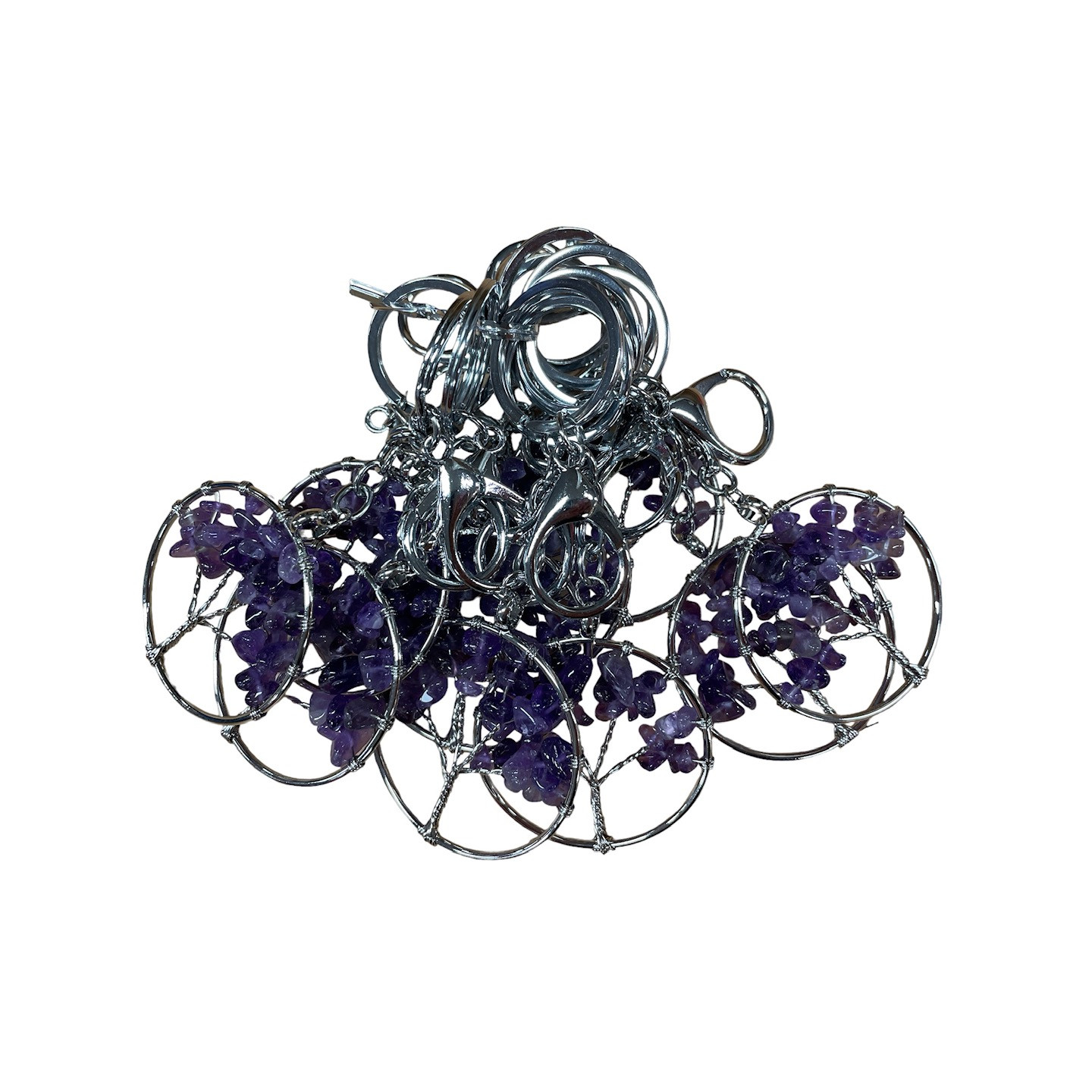 Tree of Life Keychains with Amethyst Gemstones