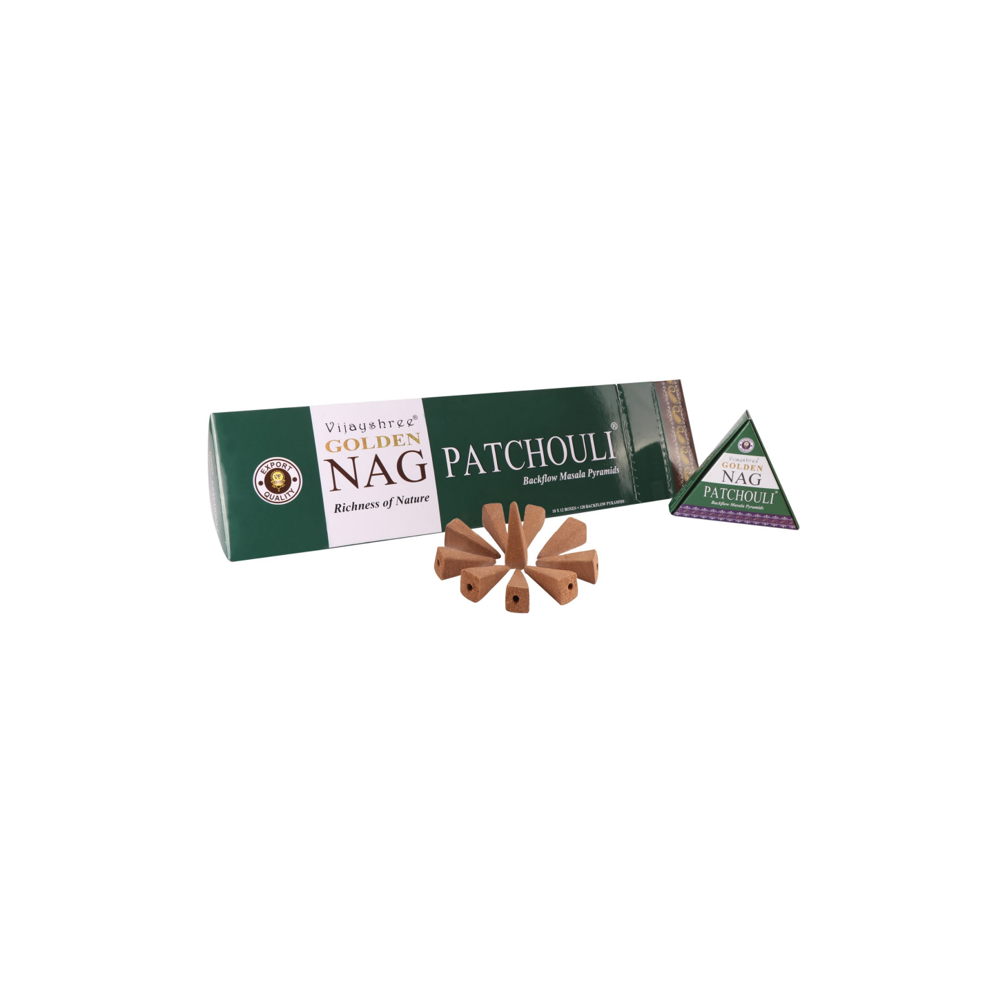 Vijayshree Golden Nag Backflow Cones - Patchouli