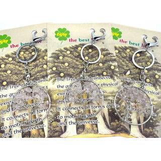 Tree of Life Keychains with Rock Crystal Gemstones
