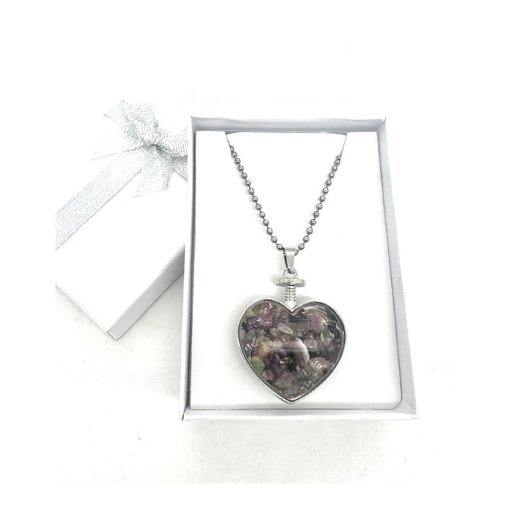 Heart-Shaped Mixed Quartz Pendant Necklace with Gift Box