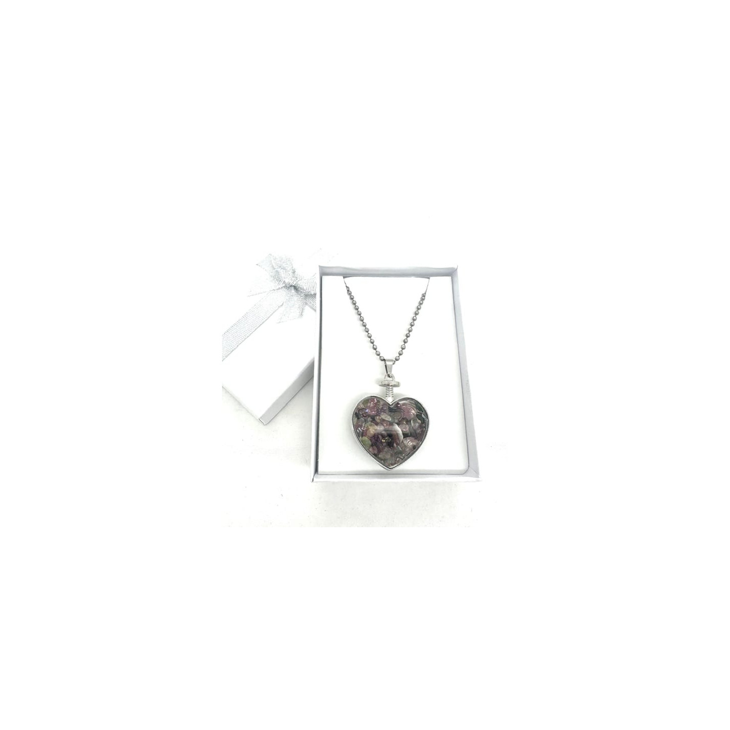 Heart-Shaped Mixed Quartz Pendant Necklace with Gift Box