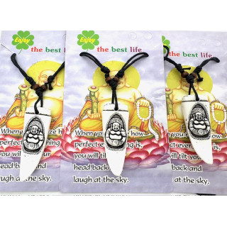 White Laughing Buddha Tooth Pendant Necklace