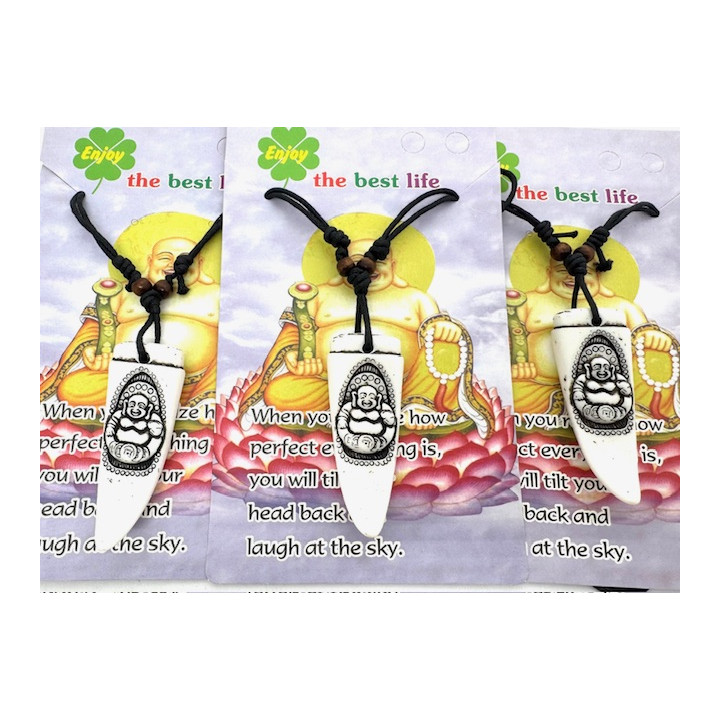 White Laughing Buddha Tooth Pendant Necklace