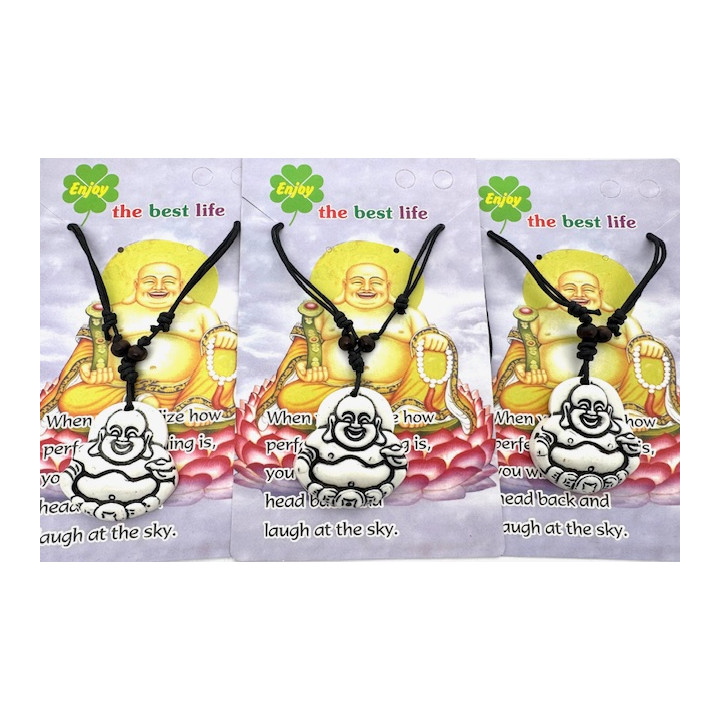 White Laughing Buddha Pendant Necklace