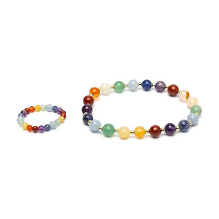 Set bracelet + bague avec perles dorées Chakras | Pieralune