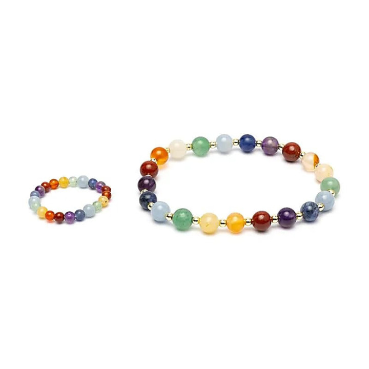 Set bracelet + bague avec perles dorées Chakras | Pieralune